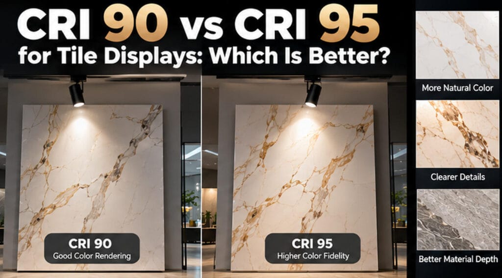 CRI 90 vs CRI 95 comparison for ceramic tile showroom lighting